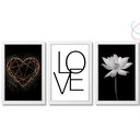 Ver imagem 2 de 3 Quadros Decorativos - Coração Dourado, Love, Flor de Lótus:preta