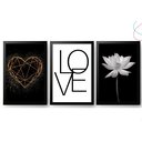 Ver imagem 1 de 3 Quadros Decorativos - Coração Dourado, Love, Flor de Lótus:preta