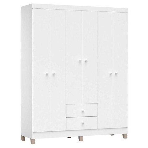 Guarda Roupa Infantil Baby Kids 6 Portas Branco Brilho - Incorplac