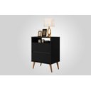 Ver imagem 1 de Mesa de Cabeceira Lotus com Pés Palito Estilo Retrô Duas Gavetas e Nicho – J&a Móveis:preto