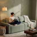 Ver imagem 2 de Sofá Cama Dublin,1,90m Retrátil e Reclinável, Tecido Bouclé, Erva- Doce Molas Ensacadas.