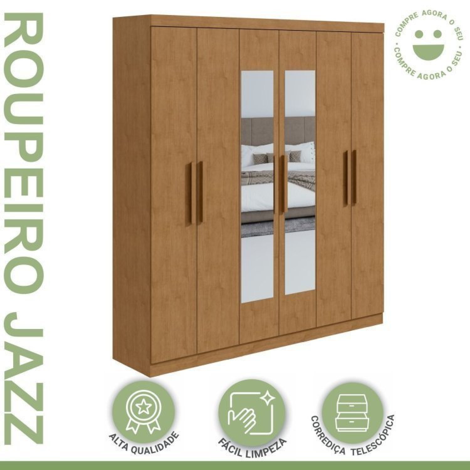 Conjunto de Guarda-roupa 6 Portas com Espelho Jazz e Cômoda da Vinci - 11