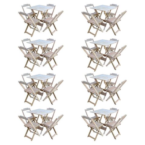 Kit 8 Jogos De Mesa Com 4 Cadeiras De Madeira Dobravel 70X70 - Sem Pint - Marrom
