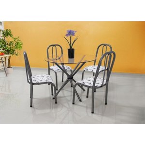 Conjunto Mesa Munique Redonda Vidro 04 Cadeiras Chumbo Aço jantar ultimas unidades Quality