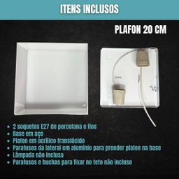 Luminária Plafon Aço e Acrílico Sobrepor Quadrado 20x20 Cm  - Branco Texturizado - 3