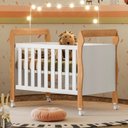 Ver imagem 2 de Quarto de Bebê com Berço Mini Cama, Cômoda 1 Porta 4 Gavetas e Roupeiro 4 Portas 3 Gavetas 100% MDF Branco/Madeirado Ypê