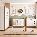 Ver imagem 1 de Quarto de Bebê com Berço Mini Cama, Cômoda 1 Porta 4 Gavetas e Guarda Roupa 3 Portas 2 Gavetas Branc