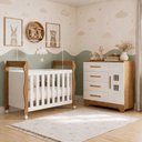 Ver imagem 1 de Quarto de Bebê com Berço Mini Cama 3 em 1 Soninho e Cômoda 4 Gavetas 1 Porta Fly 100% MDF Marrom/Bra
