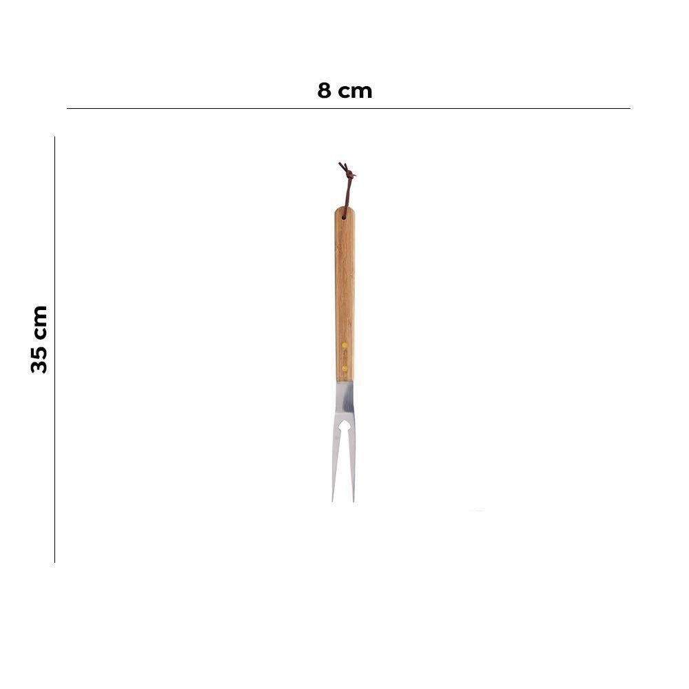 Jogo Garfo e Faca de Churrasco Profissional Corte Aço Inox Cabo Bambu Açougueiro 37cm Lyor - 2