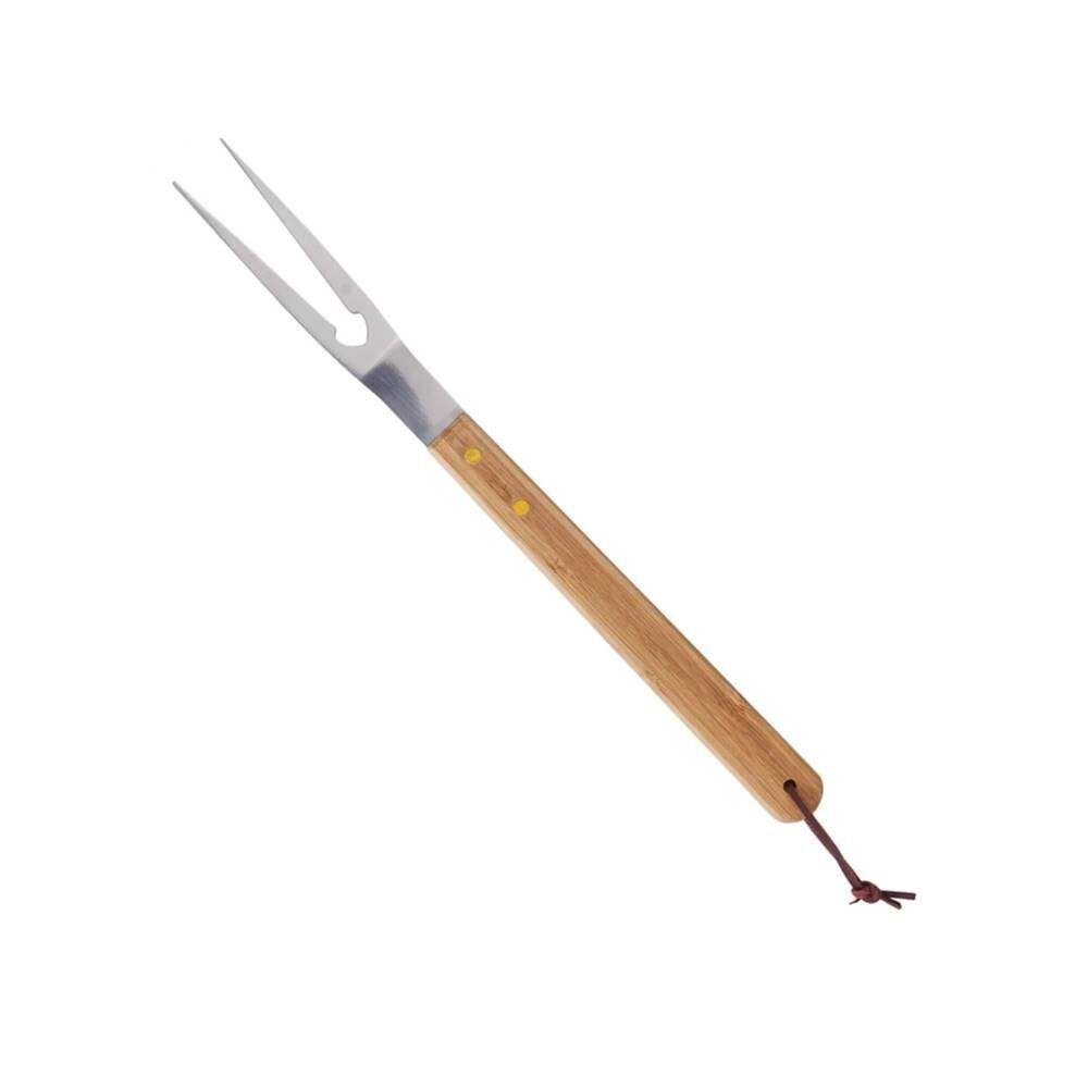 Jogo Garfo e Faca de Churrasco Profissional Corte Aço Inox Cabo Bambu Açougueiro 37cm Lyor - 4