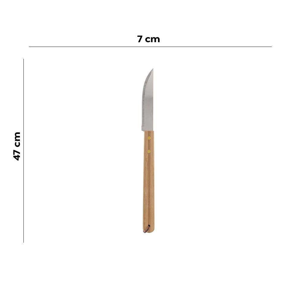 Jogo Garfo e Faca de Churrasco Profissional Corte Aço Inox Cabo Bambu Açougueiro 37cm Lyor - 5