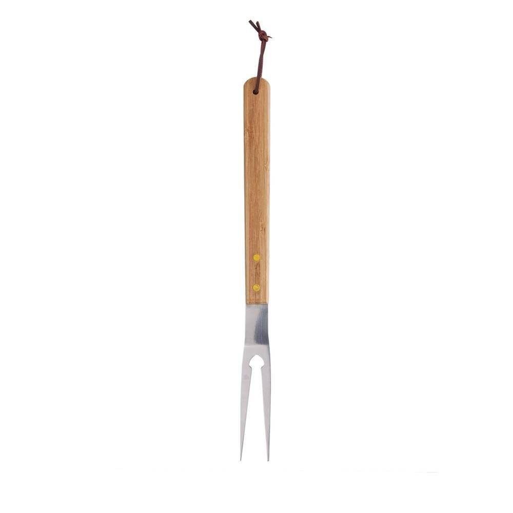 Jogo Garfo e Faca de Churrasco Profissional Corte Aço Inox Cabo Bambu Açougueiro 37cm Lyor - 3