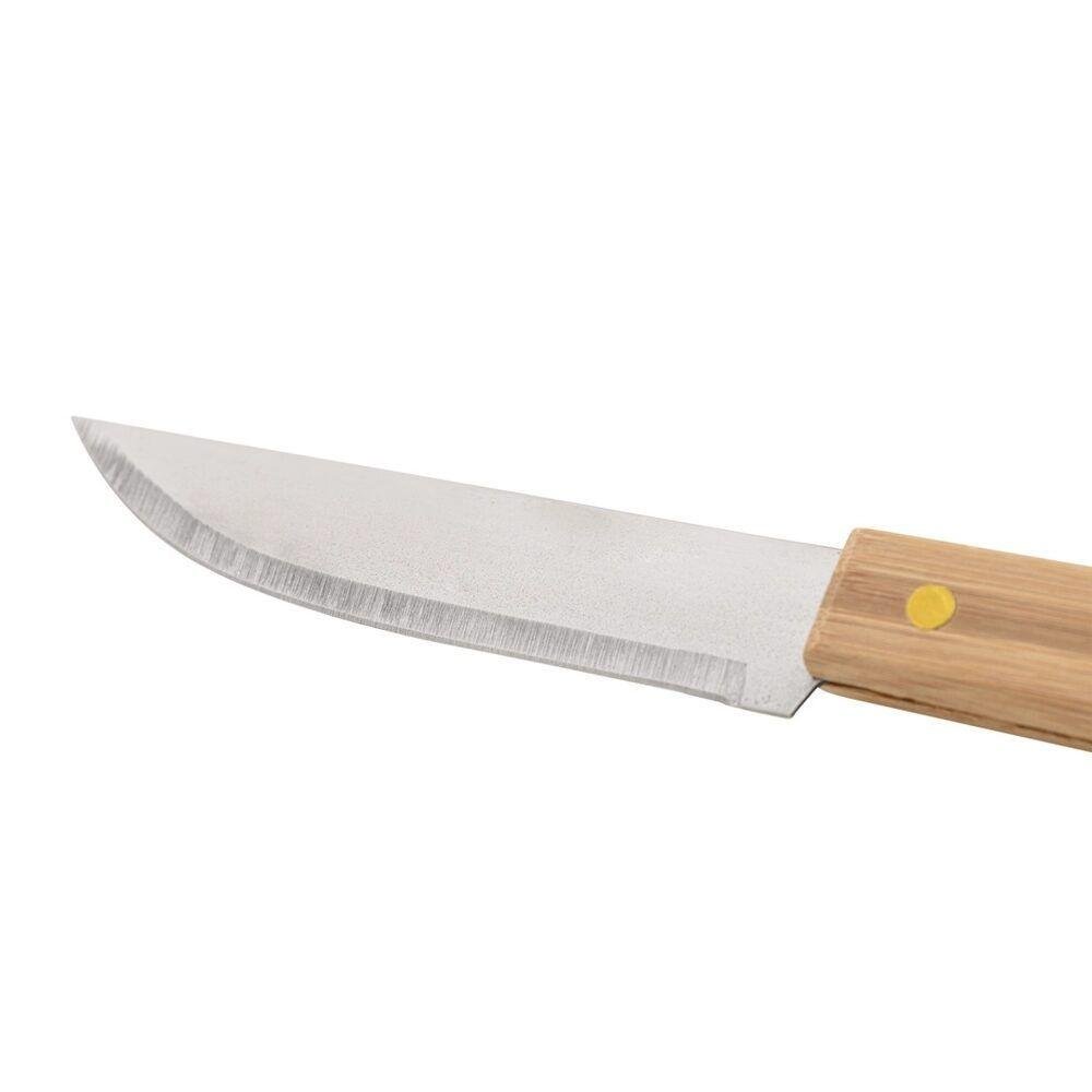 Jogo Garfo e Faca de Churrasco Profissional Corte Aço Inox Cabo Bambu Açougueiro 37cm Lyor - 7