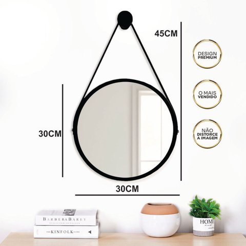 Espelho Redondo Decorativo Suspenso com Alça 30cm