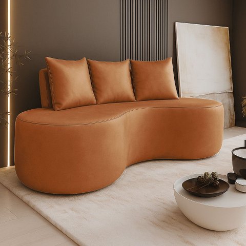 Sofá 2 Lugares Orgânico 160cm com Almofadas Benin Sintético Pu B03 - D’Rossi