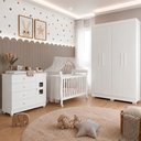 Ver imagem 1 de Quarto de Bebê Berço Mini Cama com Colchão, Cômoda 1 Porta 4 Gavetas e Roupeiro 4 Portas 3 Gavetas B