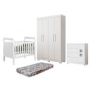 Ver imagem 1 de Quarto de Bebê Berço Mini Cama com Colchão, Cômoda 1 Porta 4 Gavetas e Roupeiro 4 Portas 3 Gavetas Branco