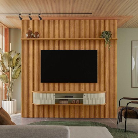 Painel TV 75 pol 238cm Kalven e Bancada Suspensa Aurenzo Cumaru-Opala M20 - D'Rossi