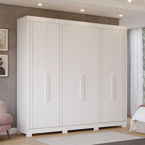 Guarda-Roupa Casal 6 Portas com Pés 234cm 100% MDF Boston Espresso Móveis Branco