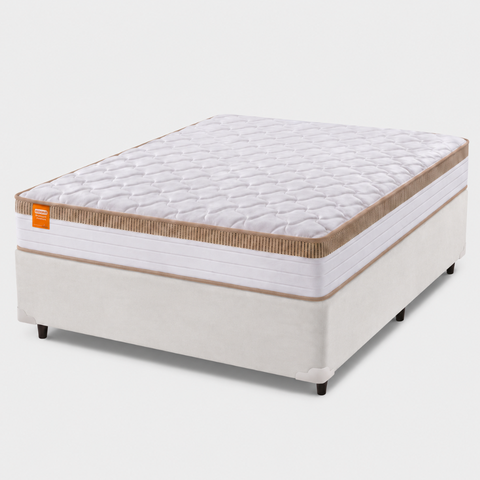 Cama Box Colchão Casal King Molas Ensacadas Real 193x203x65cm Branco / Bege Linho Inducol