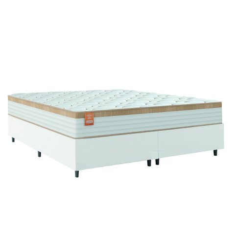 Cama Box Colchão Casal King Molas Ensacadas Real 193x203x65cm Branco / Bege Linho Inducol