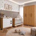 Ver imagem 1 de Quarto de Bebê Berço Mini Cama com Colchão, Cômoda 1 Porta 4 Gavetas e Roupeiro 4 Portas 3 Gavetas B