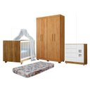 Ver imagem 1 de Quarto de Bebê Berço Mini Cama com Colchão, Cômoda 1 Porta 4 Gavetas e Roupeiro 4 Portas 3 Gavetas Branco/Madeirado Ypê