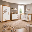 Ver imagem 1 de Quarto de Bebê Berço Mini Cama com Colchão, Cômoda 1 Porta 4 Gavetas e Roupeiro 4 Portas 2 Gavetas B
