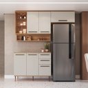 Ver imagem 1 de Cozinha Compacta Modulada 5 Peças com Tampo 120cm e Nicho Decorativo Isabelle Bege/Freijó/Arenas