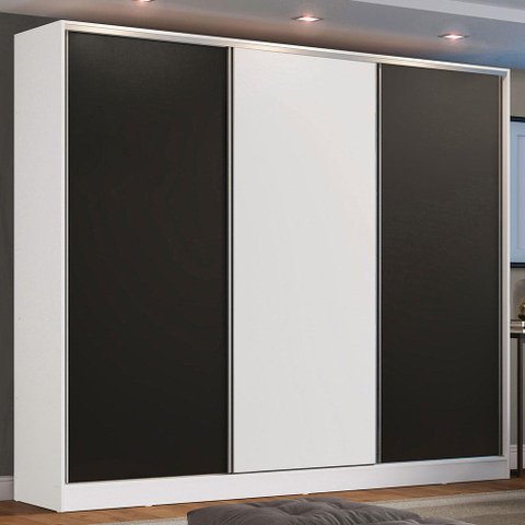 Guarda Roupa Casal 100% Mdf Madesa Zurique 3 Portas de Correr - Branco/preto/branco