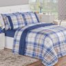 Edredom Casal Naturale 200 Fios Xadrez 3 Peças Azul - 1