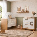 Ver imagem 1 de Quarto de Bebê com Berço com Suporte 100% MDF Life e Cômoda 4 Gavetas 1 Porta Fly 100% MDF Branco/Ma