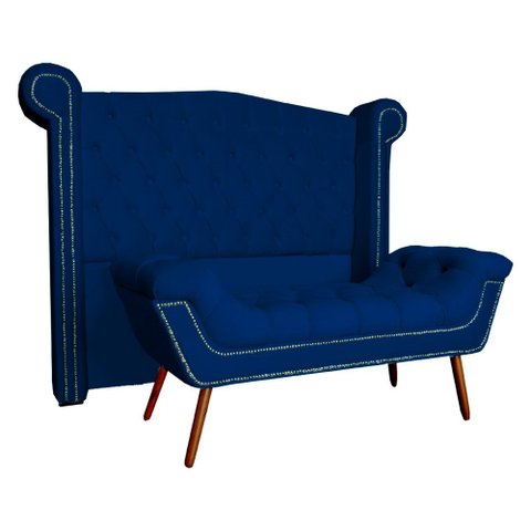 Conjunto Sienna Cabeceira e Recamier King 195 cm Suede Azul Marinho