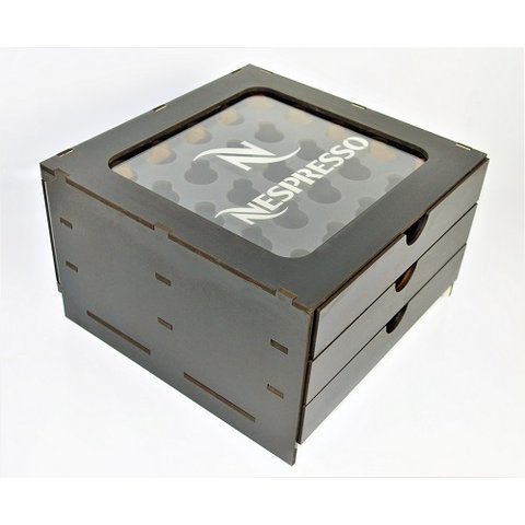 Suporte de Capsula Café Nespresso Preto Acrilico 75 Capsula Gaveta Make Laser Tampa Acrílico