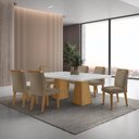 Ver imagem 1 de Conjunto Mesa de Jantar 180cm 6 Cadeiras Inovare MDF Marrom Grafite / Off White / Imbuia Ripado