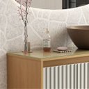 Ver imagem 2 de Conjunto Gabinete Banheiro Ripado Espelho e Cuba Suspenso:jequitiba/off White