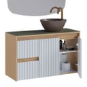 Ver imagem 3 de Conjunto Gabinete Banheiro Ripado Espelho e Cuba Suspenso:Jequitiba/Off White