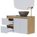 Ver imagem 4 de Conjunto Gabinete Banheiro Ripado Espelho e Cuba Suspenso:jequitiba/off White