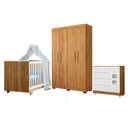 Ver imagem 1 de Quarto de Bebê com Berço Mini Cama, Cômoda 1 Porta 4 Gavetas e Roupeiro 4 Portas 3 Gavetas Branco/Madeirado Ypê