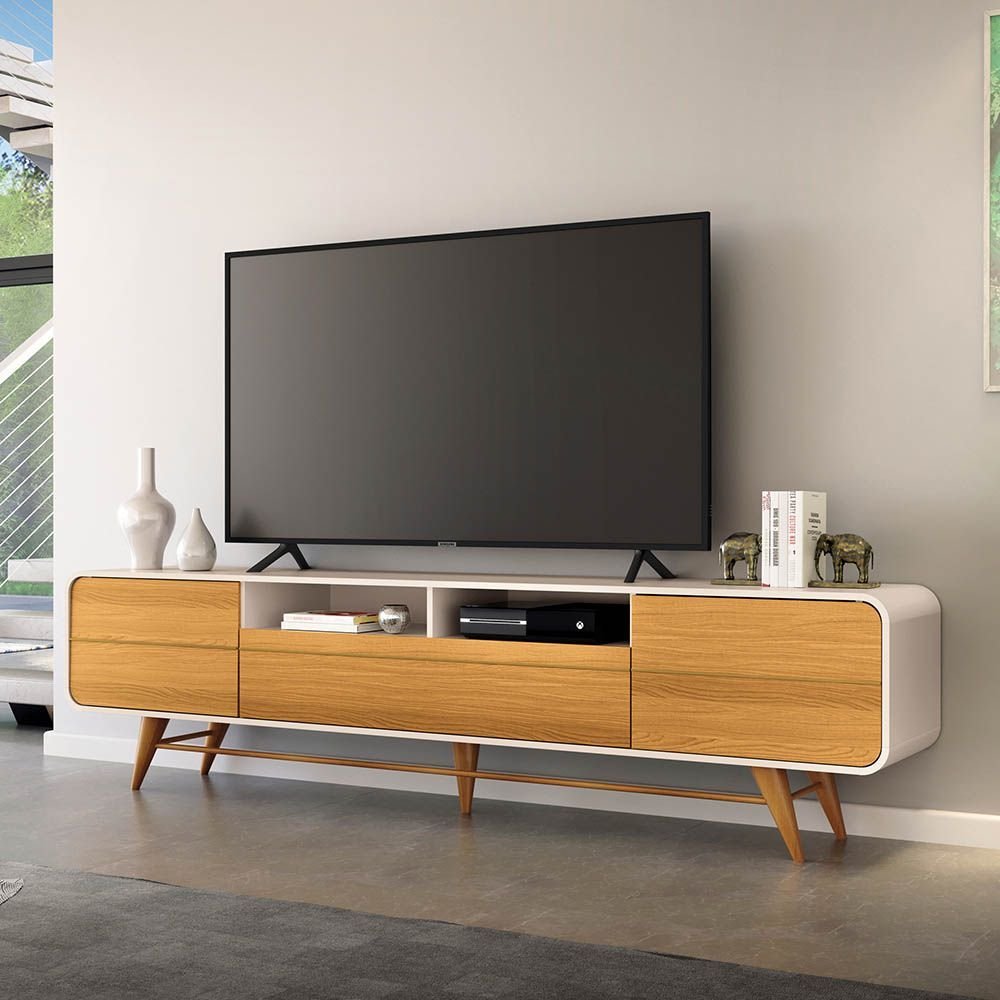 Rack para Sala Bancada de Tv 85 Pol 220cm Alissa Off White/cinamomo H01 ...