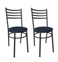 Ver imagem 1 de Conjunto 2 Cadeiras Jantar de Metal Preto e Assento Estofado Azul Escuro