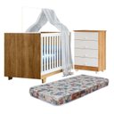 Ver imagem 1 de Quarto de Bebê com Berço Mini Cama com Colchão Life e Cômoda de Bebê 100% MDF 4 Gavetas Soft Life Branco/Madeirado Ypê