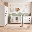 Ver imagem 1 de Quarto de Bebê Berço Mini Cama, Cômoda 1 Porta 4 Gavetas e Roupeiro 3 Portas 2 Gavetas Branco