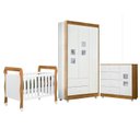 Ver imagem 1 de Quarto de Bebê com Berço Mini Cama, Cômoda 1 Porta 4 Gavetas e Roupeiro 100% MDF 3 Portas 2 Gavetas Branco/Madeirado Ypê