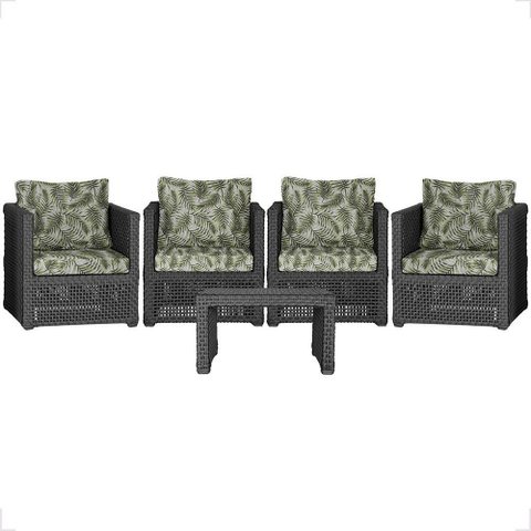 Mesa Centro e 4 Poltronas Madri Corda Náutica Estofado 5 Trama Original