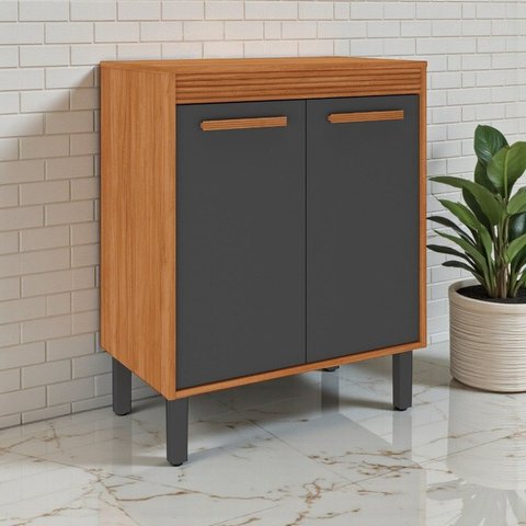 Balcão Cozinha 2 Portas 70cm com Tampo Cinza/Cinamomo/Grafite