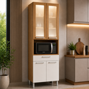 Ver imagem 1 de Paneleiro Torre Quente Burguesa com Portas de Vidro 100% MDF Freijó/Branco - Nesher
