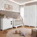 Ver imagem 1 de Quarto de Bebê Berço Mini Cama com Colchão, Cômoda 1 Porta 4 Gavetas e Roupeiro 4 Portas 3 Gavetas B
