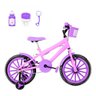 Bicicleta Infantil Aro 16 Nylon + Kit Passeio Rosa e Lilás - 2