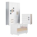 Ver imagem 1 de Quarto de Bebê com Berço Mini Cama, Cômoda 1 Porta 4 Gavetas e Roupeiro 4 Portas 2 Gavetas Fly Branco